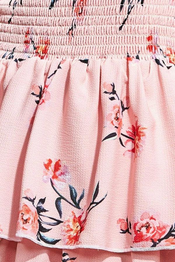 Goddiva Layered Dipped Hem Floral Maxi - Peach By Goddiva