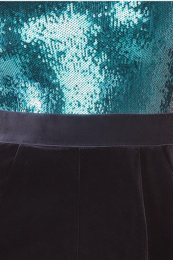 Goddiva Liquid Sequin Jumpsuit With Corsage - Emerald Green By Goddiva