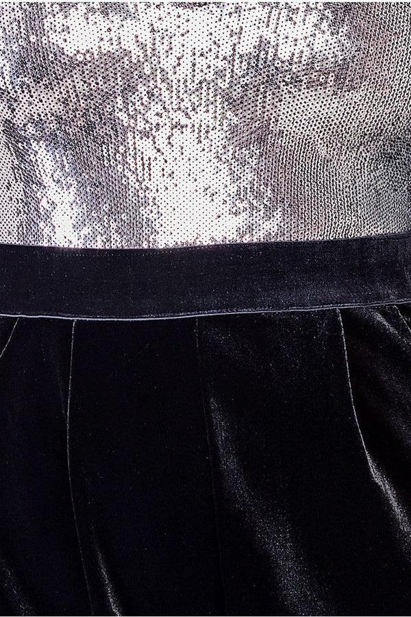 Goddiva Liquid Sequin Jumpsuit With Corsage - Silver By Goddiva