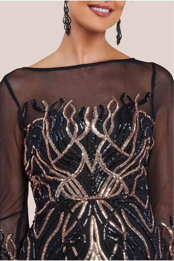 Goddiva Long Sleeve Sequin Flame Midi Dress - Black By Goddiva