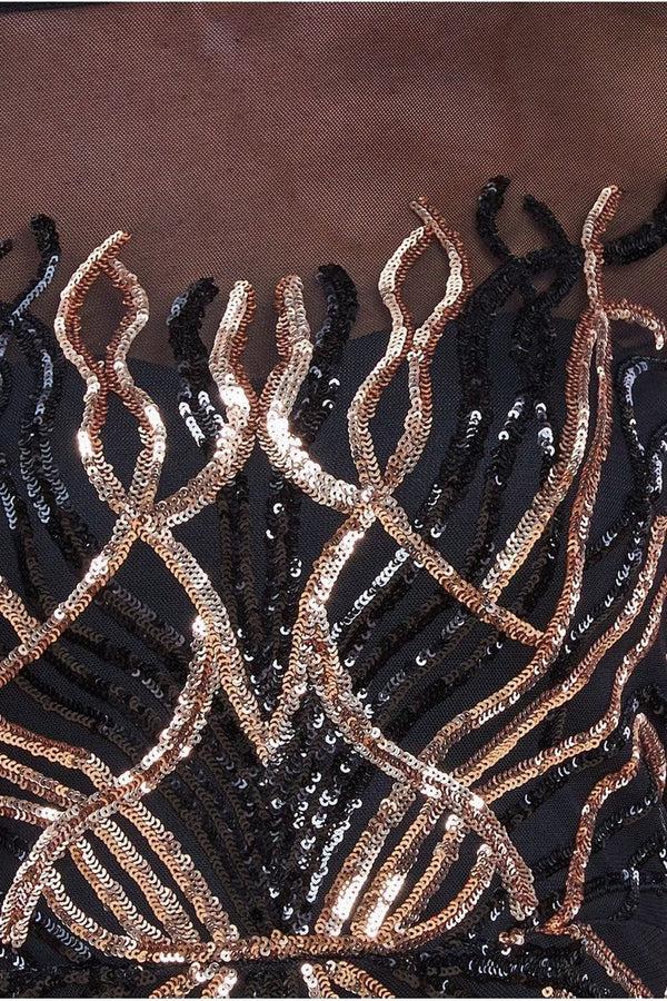 Goddiva Long Sleeve Sequin Flame Midi Dress - Black By Goddiva