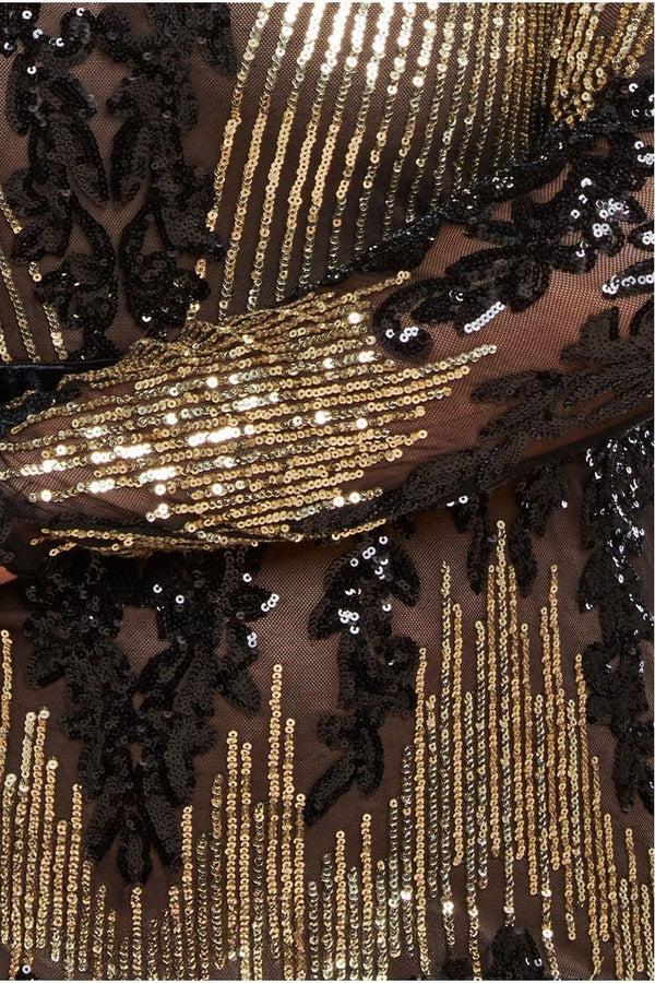 Goddiva Long Sleeve Sequin Party Midi Dress - Black By Goddiva Plus
