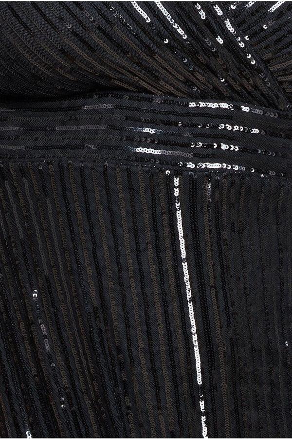 Goddiva Long Sleeve Sequin V Wrap Maxi Dress - Black By Goddiva Plus