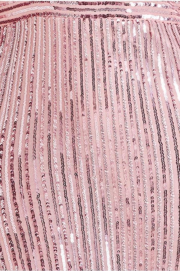 Goddiva Long Sleeve Sequin V Wrap Maxi Dress - Blush By Goddiva