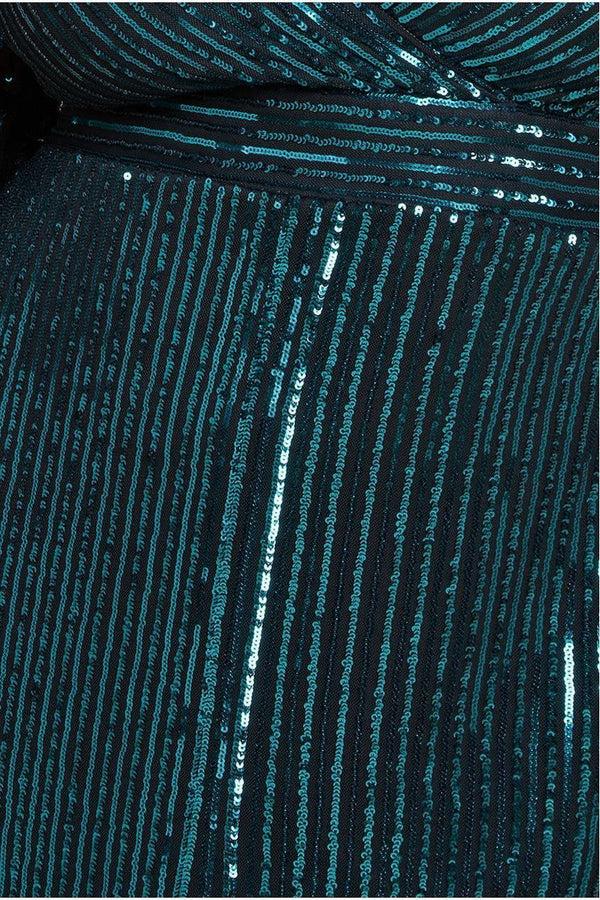 Goddiva Long Sleeve Sequin V Wrap Maxi Dress - Emerald Green By Goddiva Plus