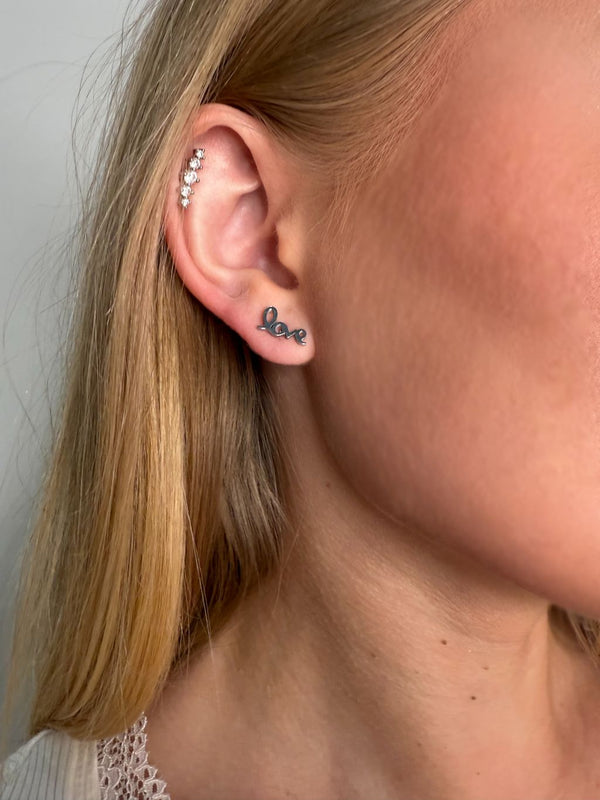 Goddiva 'Love' Stud Earring In Silver By Last True Angel