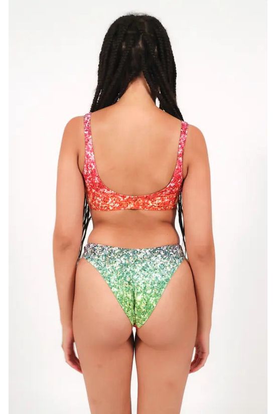 Goddiva Low Rise Bikini Bottoms In Rainbow Glitter Print By Maribela
