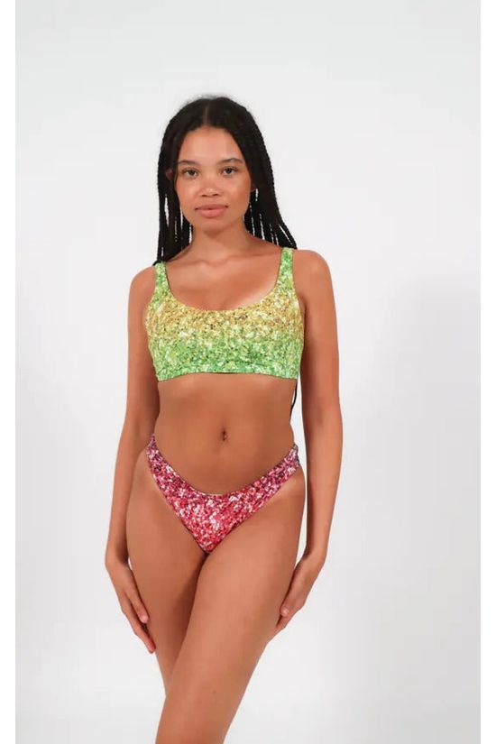 goddiva Low Rise Bikini Bottoms In Rainbow Glitter Print by Maribela