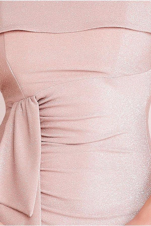 Goddiva Lurex Bardot Maxi With Waterfall Ruffle - Blush By Goddiva