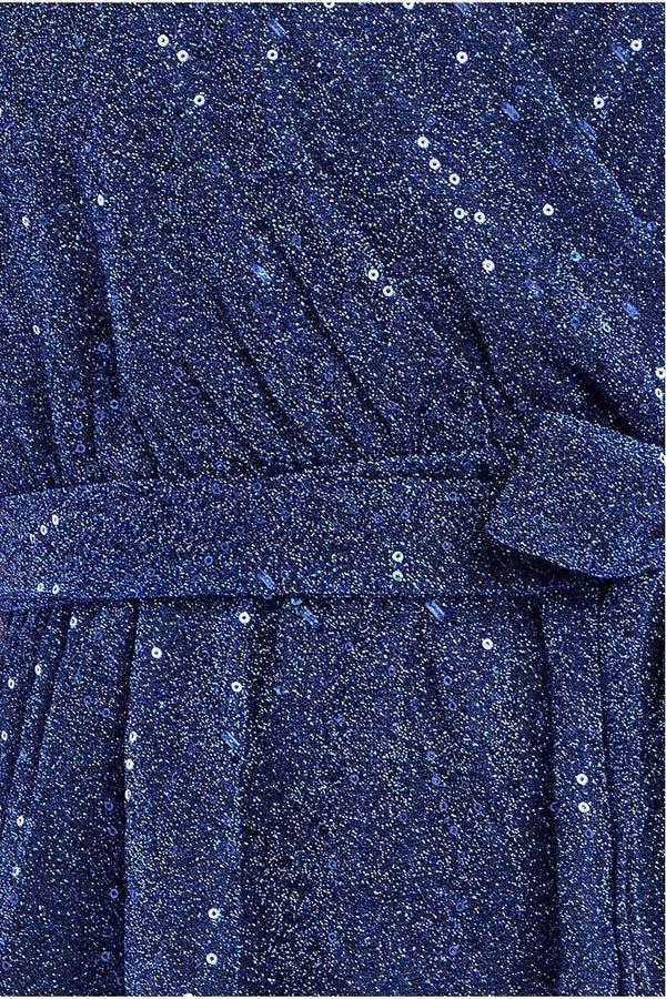 Goddiva Lurex Flutter Sleeve Wrap Top - Navy By Goddiva