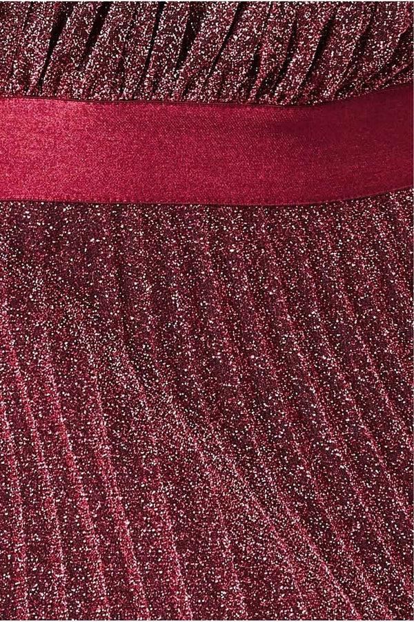 Goddiva Lurex Halterneck Pleated Maxi Dress - Wine By Goddiva