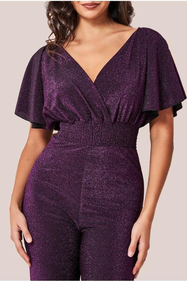 Goddiva Lurex Wrap Style Jumpsuit - Magenta By Goddiva