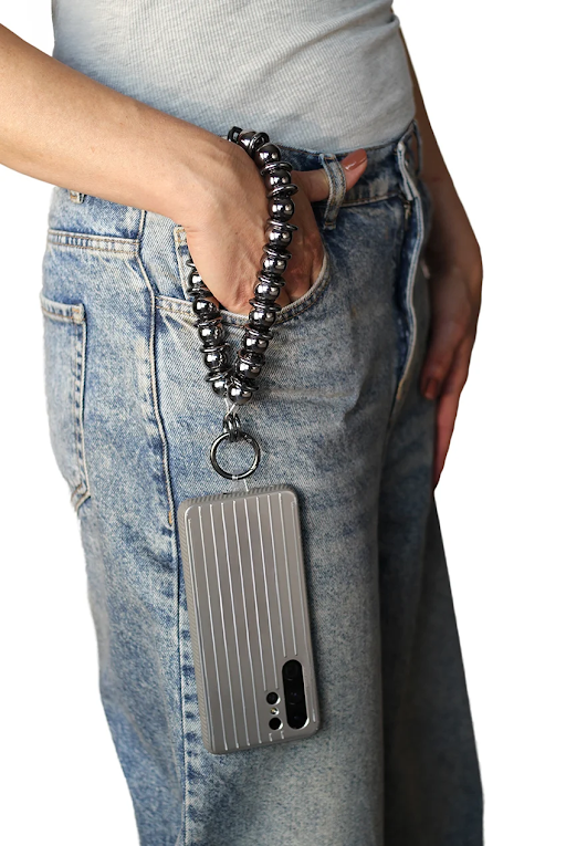 goddiva Metal Beaded Phone Strap - Black by Goddiva Accessories