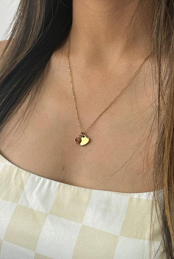 Goddiva Mini Heart & July Birthstone Necklace In Gold - Gift Boxed By SVNX
