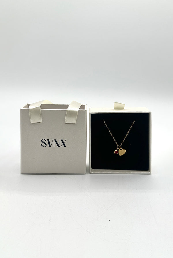 Goddiva Mini Heart & July Birthstone Necklace In Gold - Gift Boxed By SVNX