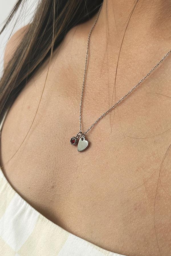 Goddiva Mini Heart & July Birthstone Necklace In Silver - Gift Boxed By SVNX