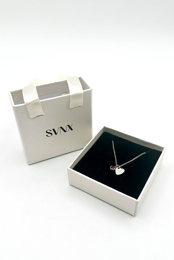 Goddiva Mini Heart & July Birthstone Necklace In Silver - Gift Boxed By SVNX