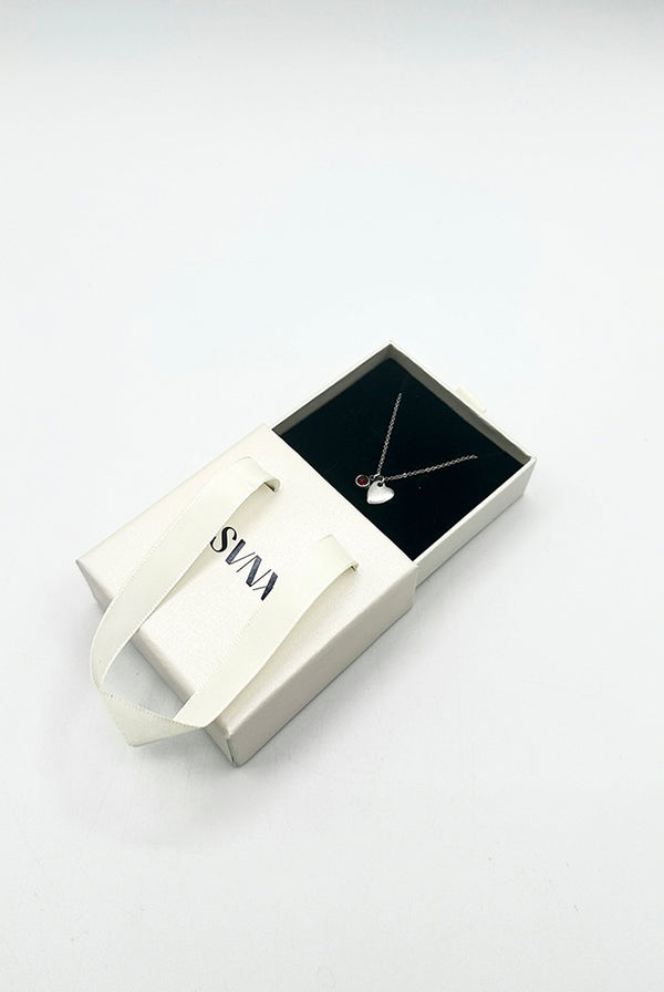 Goddiva Mini Heart & July Birthstone Necklace In Silver - Gift Boxed By SVNX