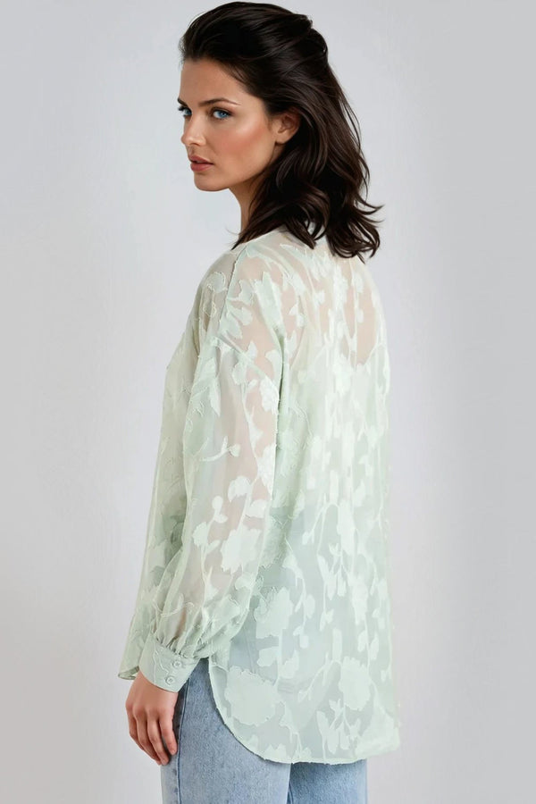 Goddiva Mint Sheer Floral Shirt By Aftershock London