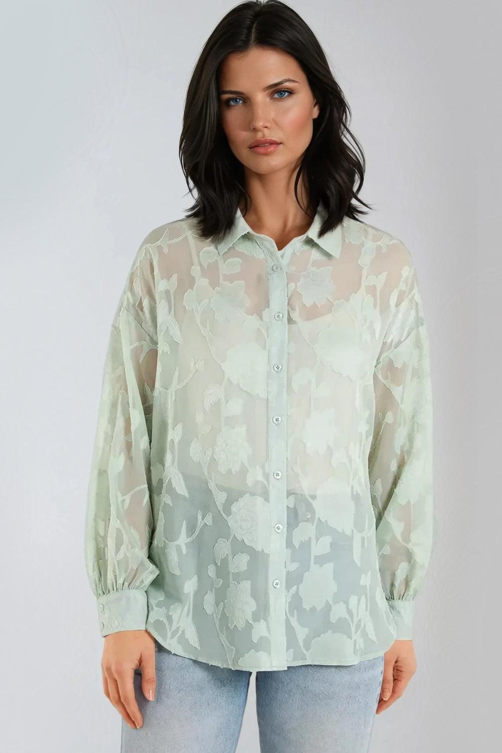 goddiva Mint Sheer Floral Shirt by Aftershock London