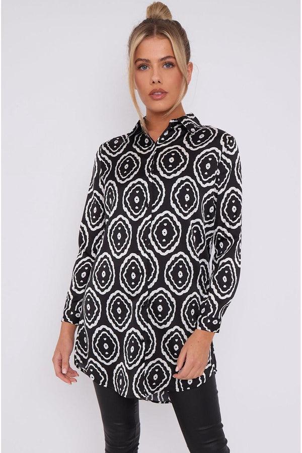Goddiva Mono Tribe Print Bubble Satin Long Shirt By LOVE SUNSHINE