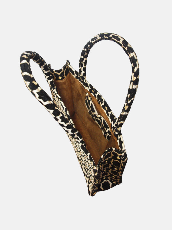 Goddiva Moroccan Geometric Print Fabric Tote Bag In Black By Berber Leather