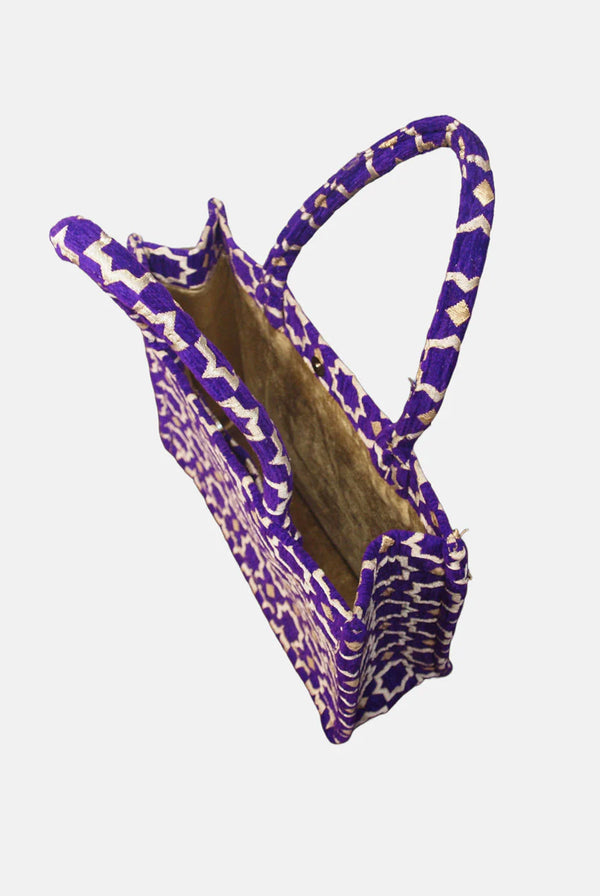 Goddiva Moroccan Geometric Print Fabric Tote Bag In Blue By Berber Leather