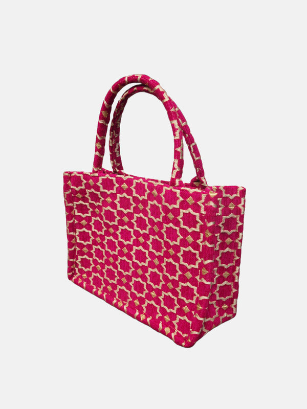 Goddiva Moroccan Geometric Print Fabric Tote Bag In Pink By Berber Leather