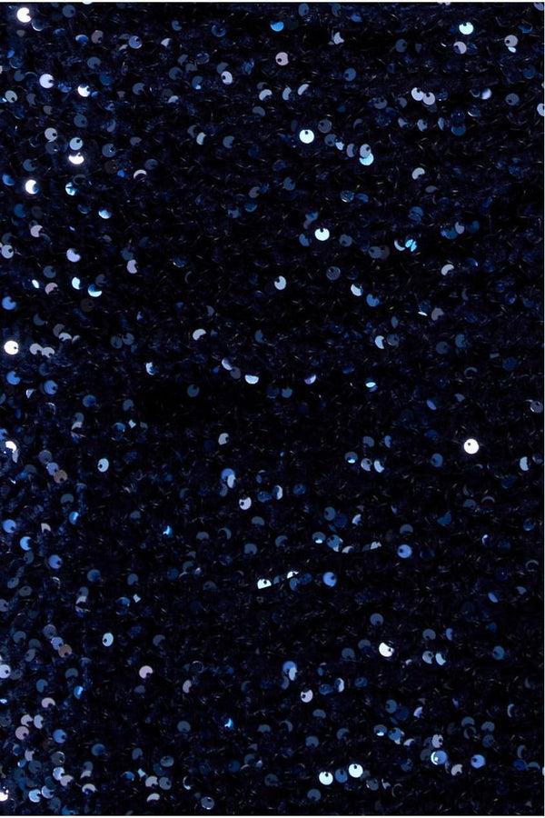 Goddiva Multi Sequin & Velvet Bardot Maxi Dress - Navy Blue By Goddiva