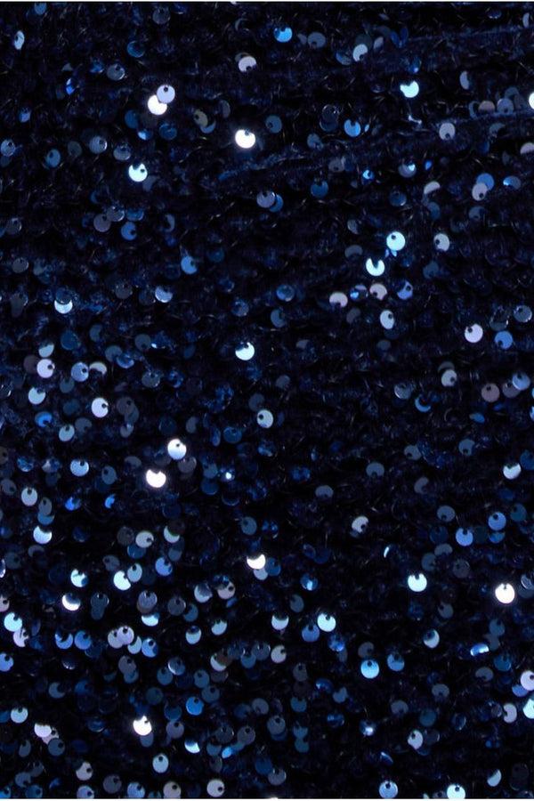 Goddiva Multi Sequin & Velvet Bardot Midi Dress - Navy Blue By Goddiva