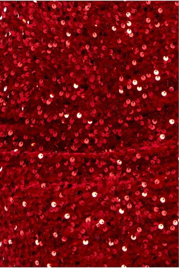 Goddiva Multi Sequin & Velvet Bardot Midi Dress - Red By Goddiva