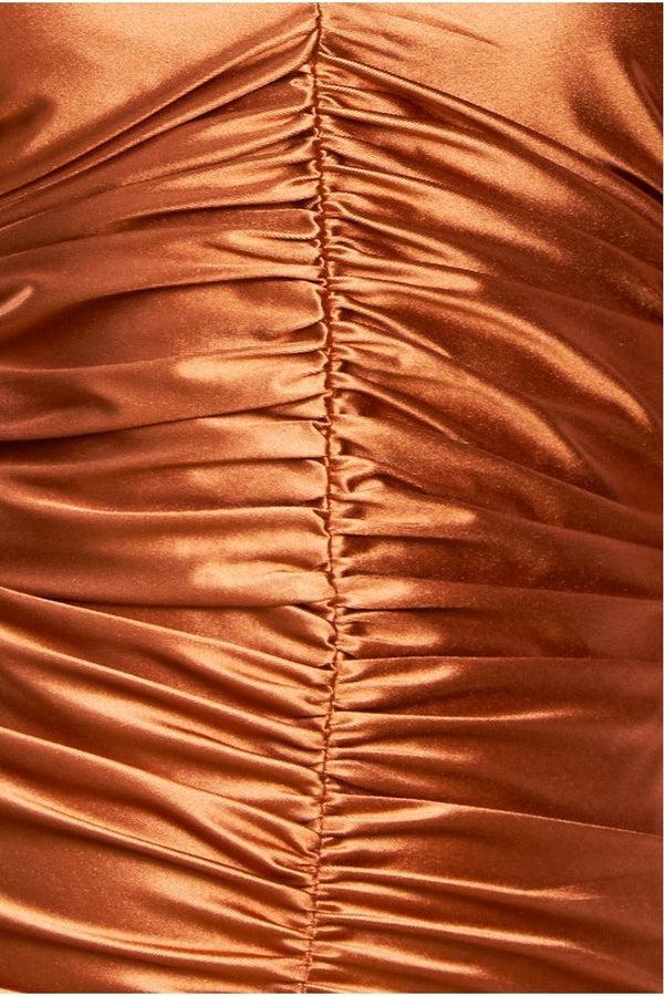 Goddiva Multi-Tied Satin Gathered Ring Maxi Dress - Bronze By Goddiva