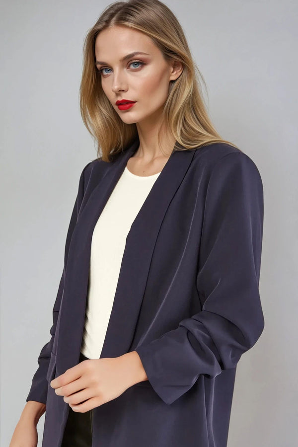 Goddiva Navy Blazer With Ruched Sleeves By Aftershock London
