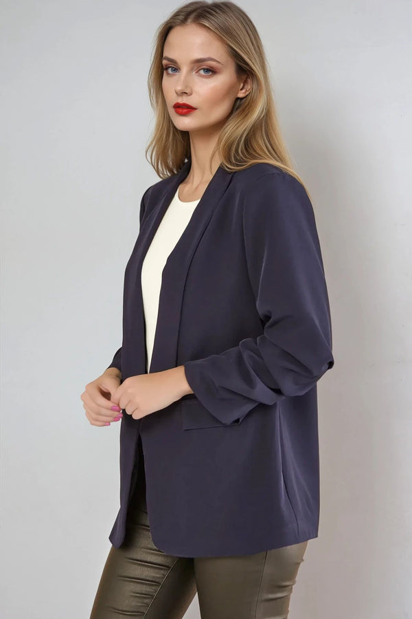 Goddiva Navy Blazer With Ruched Sleeves By Aftershock London