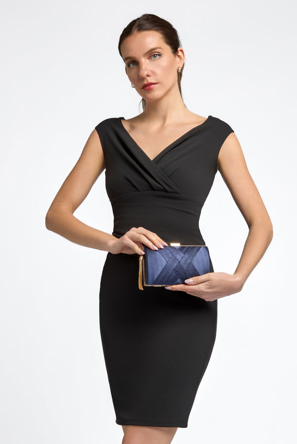 Goddiva Navy Satin Clutch Bag With Tassels By Aftershock London