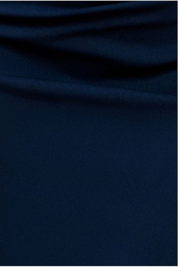 Goddiva Off Shoulder Back Satin Bow Scuba Maxi Dress - Navy Blue By Goddiva