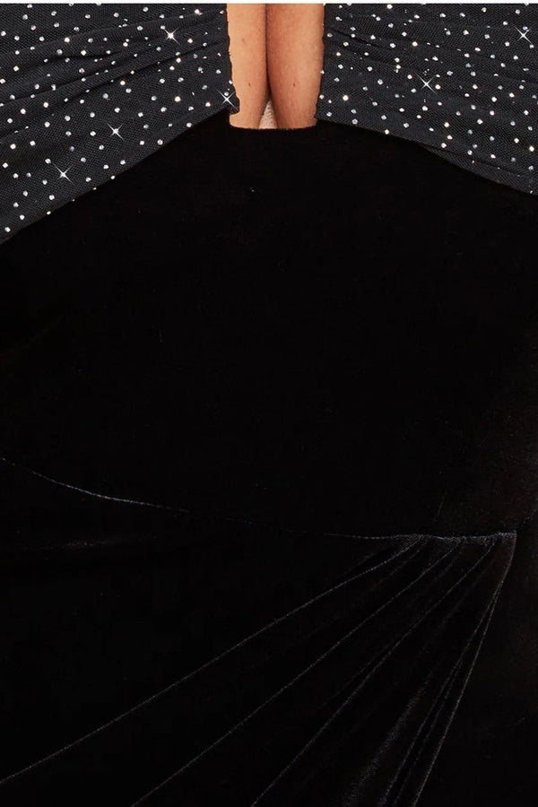 Goddiva Off Shoulder Hotfix Diamante Wing Velvet Maxi Dress - Black By Goddiva Plus