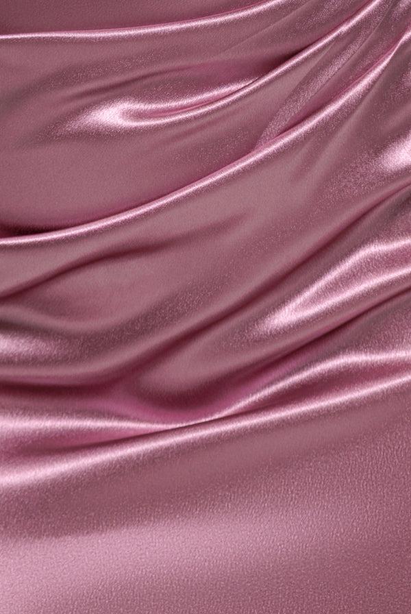 Goddiva Off Shoulder Satin Maxi With V Neck - Rosepink By Goddiva