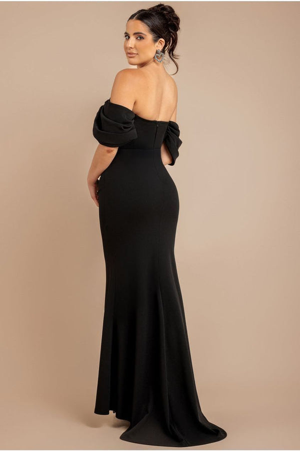 Goddiva Off The Shoulder Draped Sleeve Maxi Dress - Black By Goddiva