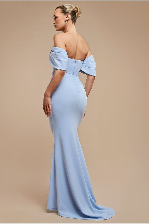 Goddiva Off The Shoulder Draped Sleeve Maxi Dress - Blue By Goddiva
