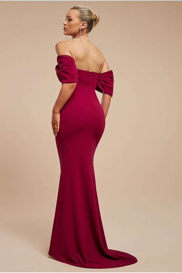Goddiva Off The Shoulder Draped Sleeve Maxi Dress - Burgundy By Goddiva