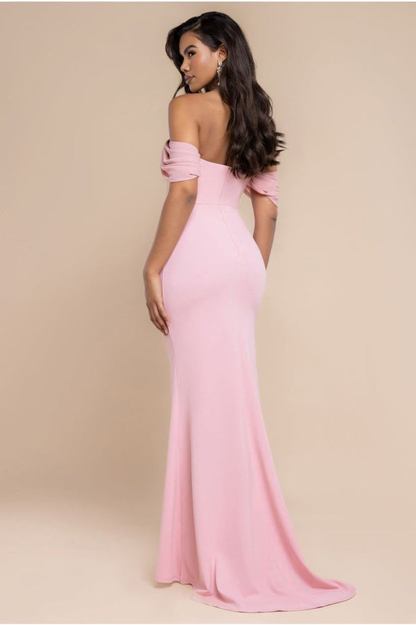 Goddiva Off The Shoulder Draped Sleeve Maxi Dress With Diamante Neckline - Blush Pink By Goddiva
