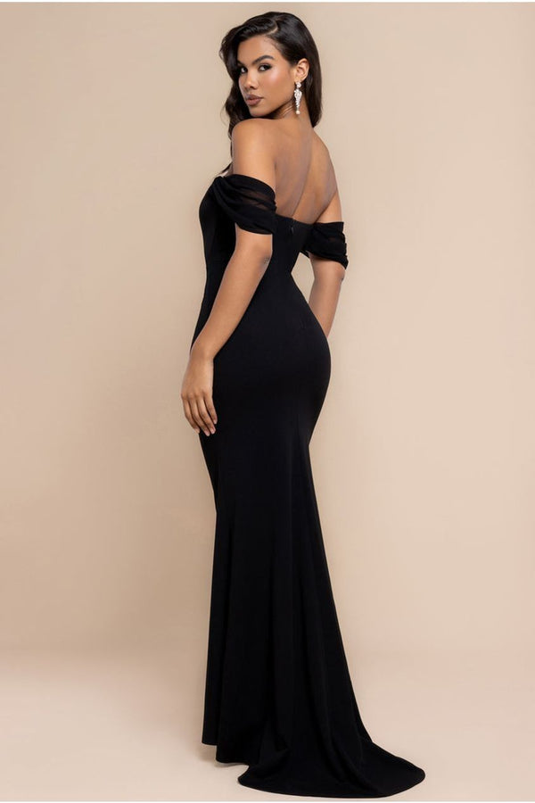 Goddiva Off The Shoulder Draped Sleeve Maxi Dress With Diamante Neckline - Black By Goddiva