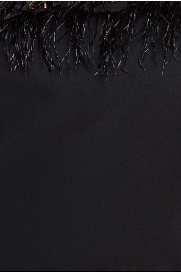 Goddiva Off The Shoulder Feather Midi Dress - Black By Goddiva Plus