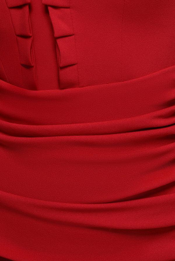 Goddiva Off The Shoulder Frill Gathered Maxi Dress - Red By Goddiva