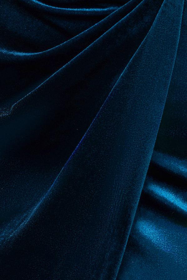 Goddiva Off The Shoulder Front Split Velvet Maxi Dress - Teal By Goddiva