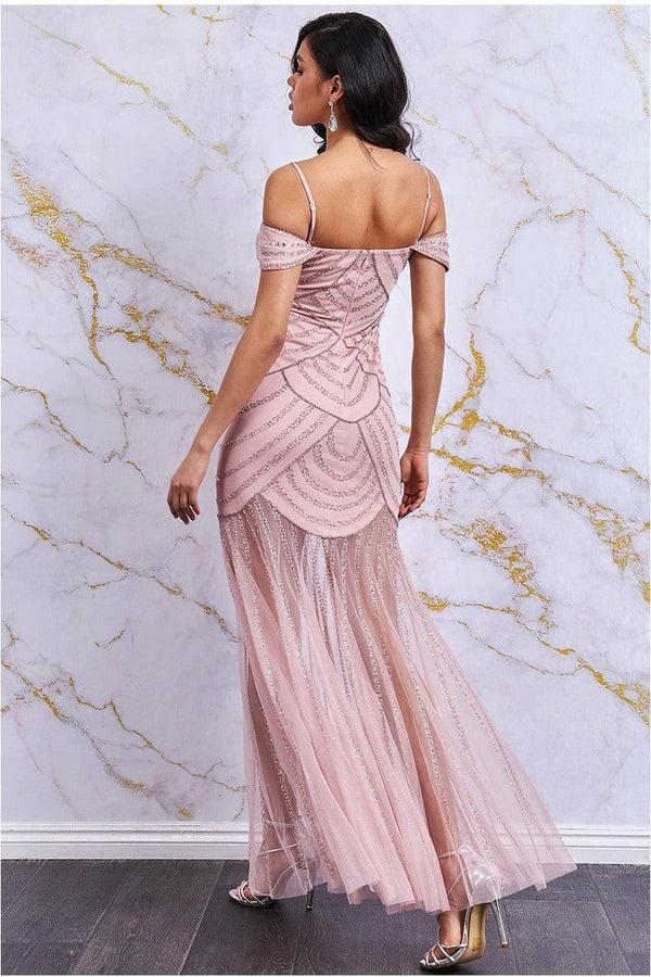 Goddiva Off The Shoulder Maxi Dress With Mesh Skirt - Blush By Goddiva