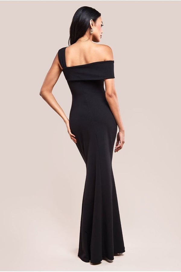 Goddiva Off The Shoulder Pleated Waist Maxi Dress - Black By Goddiva