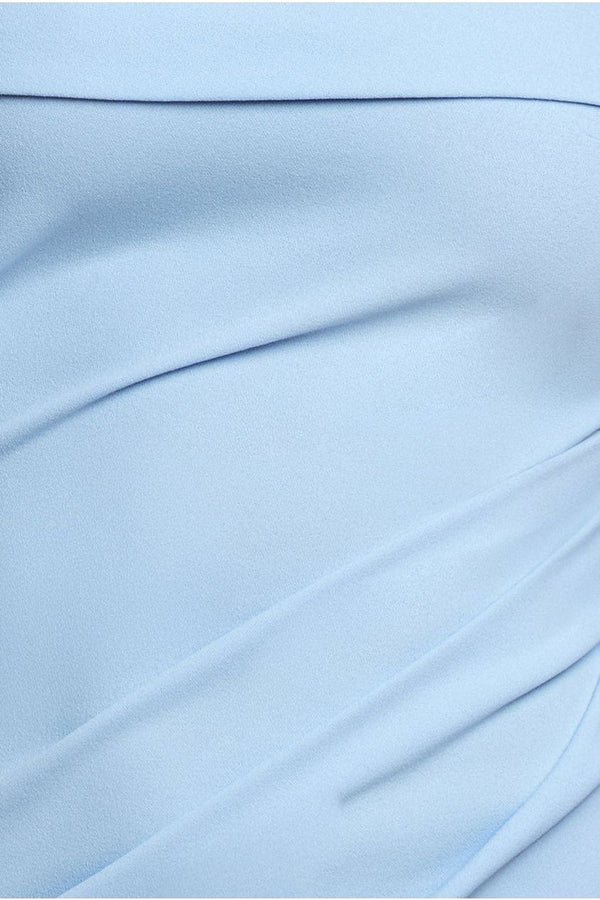 Goddiva Off The Shoulder Pleated Waist Maxi Dress - Blue By Goddiva