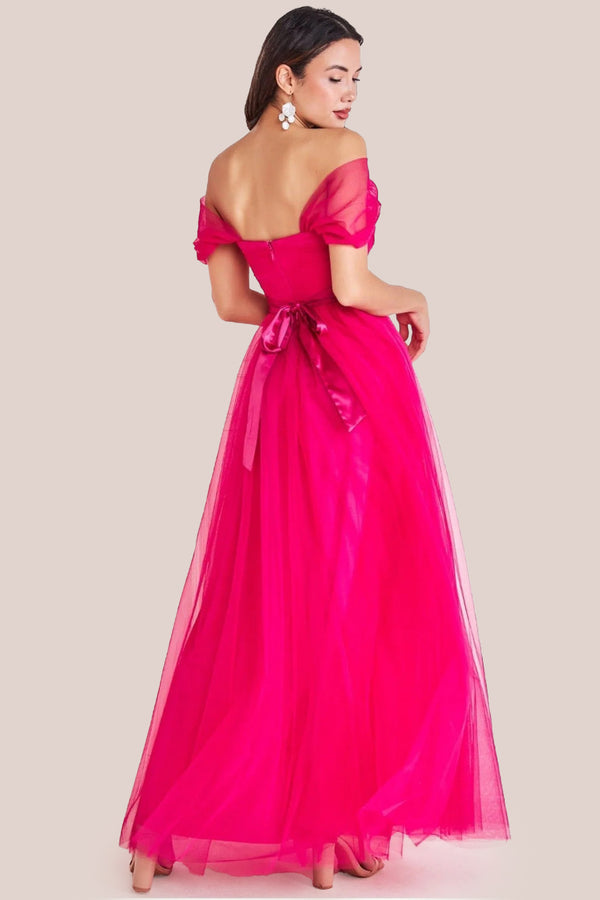 Goddiva Off The Shoulder Princess Maxi Dress - Hot Pink By Goddiva